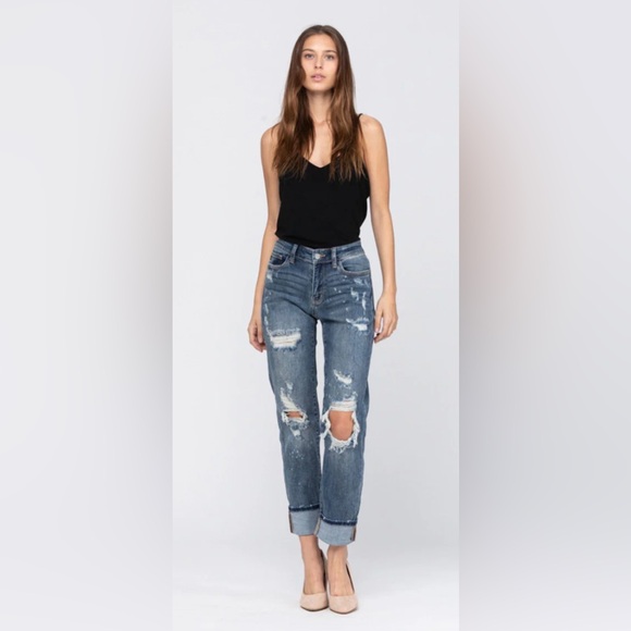 Judy Blue Denim - Judy Blue Beach Splash Distressed Boyfriend‎ Jeans